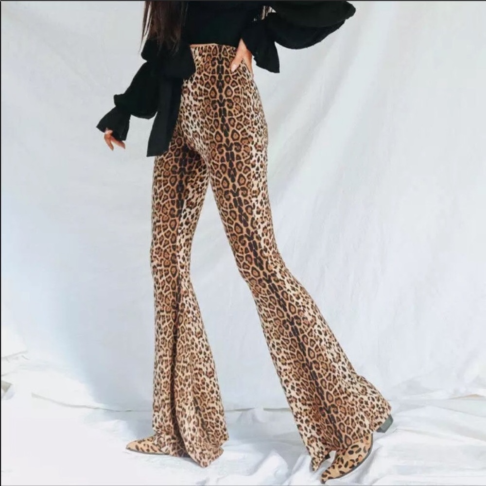 NWT Leopard Print High Waisted Flare Leg Pants